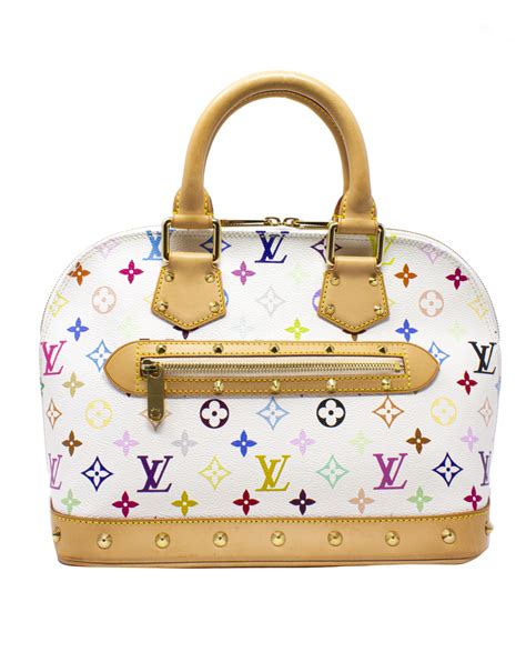 white multicolor louis vuitton leather alma takashi murakami bag